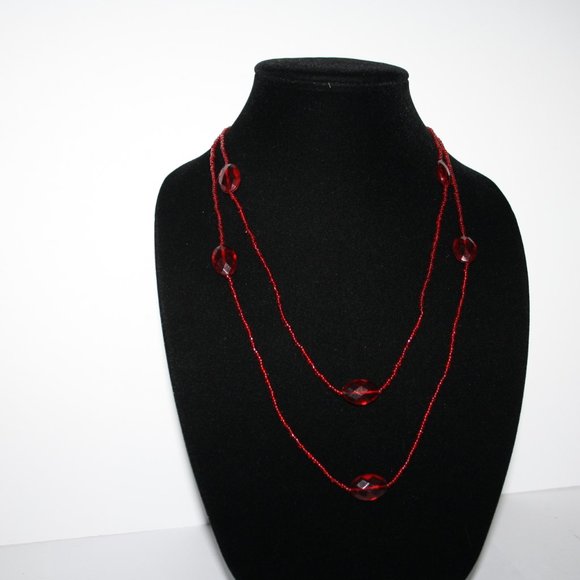 Beautiful red beaded necklace 48"